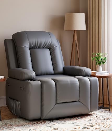 Elektrischer Relax- & Massagesessel mit Aufstehhilfe, Heizung, Liegefunktion und verstellbarer Rückenlehne/Beinauflage – PU-Leder Fernsehsessel für Senioren und Personen mit eingeschränkter Mobilität