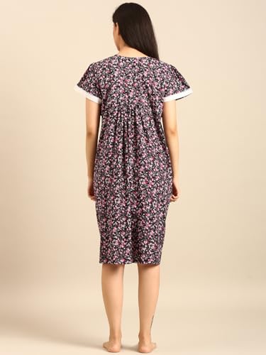 Image of Rupa Jon Aishwarya Women Short Printed Nighty in Premium Cotton Blend Fabric, Midi Length, Night Dress, Three-Fourth Length for Comfortable Everyday Wear