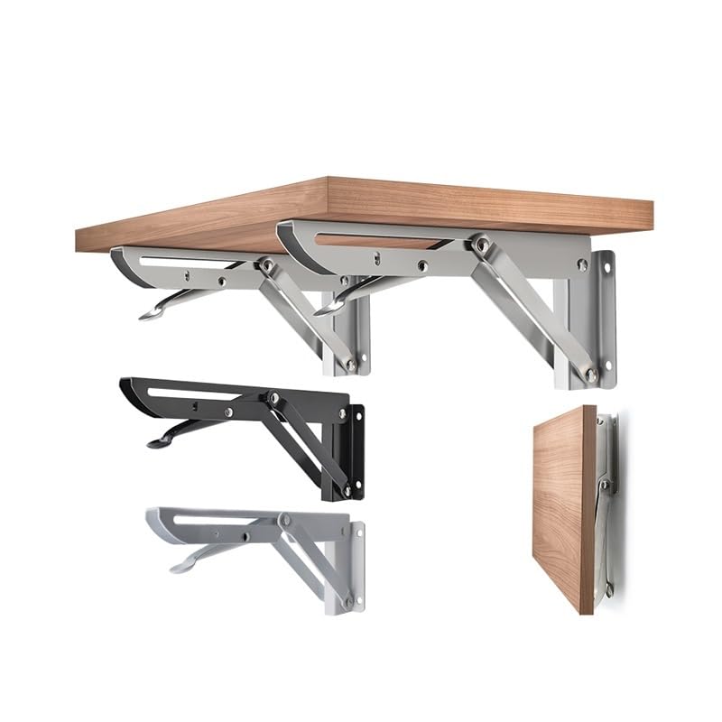 Opvouwbare Plank Beugels, Voor Keuken Badkamer Plank Beugels Ondersteunt, Zware Metalen Planken Beugels, Draagvermogen 50kg, Driehoekige Wandmontage Ondersteunt Beugel