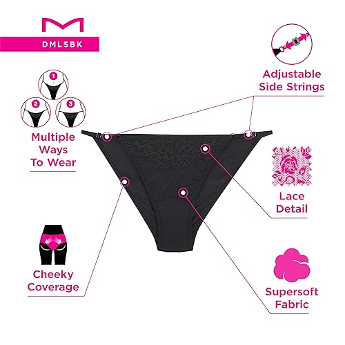 Maidenform Women's M Adjustable String Bikini Underwear, No-show Panties, Multi-way Straps, 3-pack4
