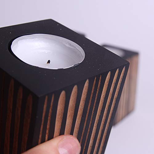 Set Of 3 Mango Wood Candle Holder Wooden Tea Light Stand Wood Candlestick Black #TOP4