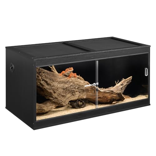 unipaws 95 Gallon Reptile Tank, Large Black Reptile Enclosure Terrarium with Glass Sliding Doors and Lock for Lizards and Snakes, Stackable Cage with Cable Port