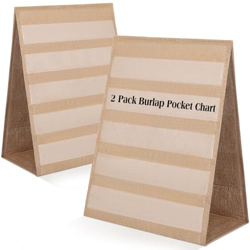Image of Motipuns 17 x 13'' Double-Sided Tabletop Pocket Chart for Classroom,2 Pack | Desktop Pocket Chart Stand, Foldable Tabletop Stand Decor, for Classroom Teacher Homeschoolers Aids in Teaching