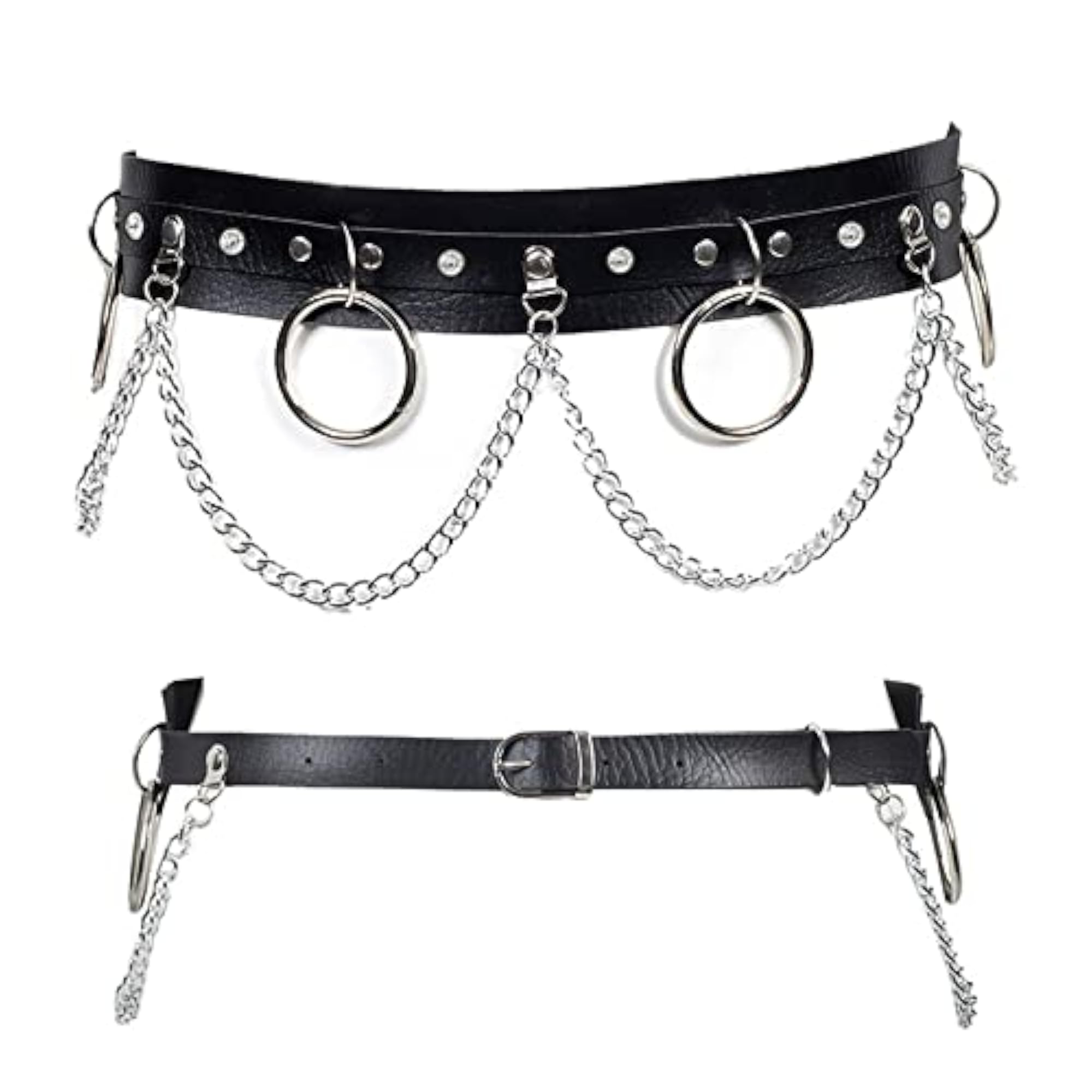 Women's Punk Leather Layered Waist Chain Belt, Gothic Style