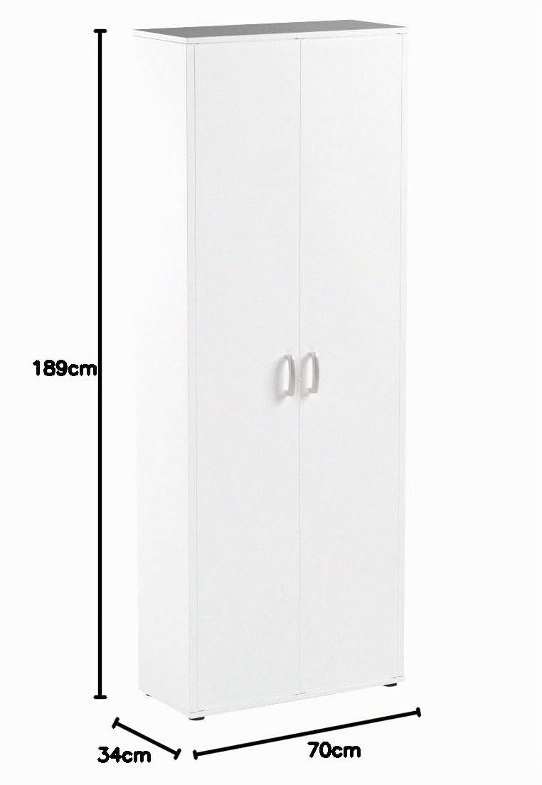 Inter Link - Armario multiusos - Armario de almacenaje - Armario multiusos - 2 puertas - Anchura:70cm - Profundidad: 34 cm - Altura: 190 cm - incl. 5 estantes - Melamina - Arconati - Blanco