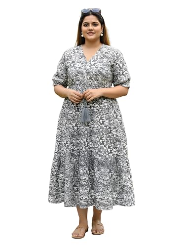 Image of Indietoga Women's Floral Printed Pure Cotton Tiered Maxi Dress (XL to 7XL)