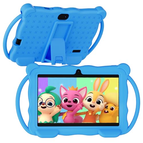 Image of Kids Tablet 7 inch Android 14.0 for Toddler, 4GB RAM 32GB ROM Bluetooth IPS Screen Google Play YouTube Parental Control Dual Camera Shockproof Case for Educational Games (Blue)
