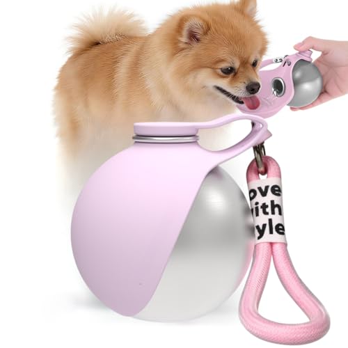 Trinkflasche Hunde für Unterwegs 285ML Edelstahl Hundetrinkflasche mit Silikonnapf Auslaufsichere Wasserflasche Hund Hunde Trinkflasche für Spaziergänge Reisen Wandern Hundezubehör (Rosa)