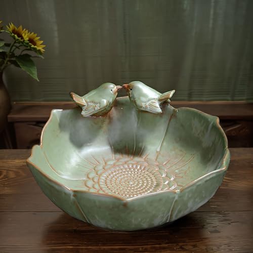 Large Ceramic Bird Bath Bowl Only, 10' Shallow Ground Bird Bath, Handmade Ceramic Birdbath Bowl for Outdoors, Wildlife Water Bowl for Outside, Garden, Tabletop, Balcony and Lawn