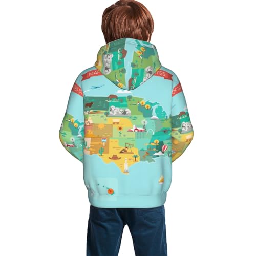 USA Tourist Map With Famous Landmarks Kid Hoodies Boys Sweatshirts Girls Pullover with Pocket4