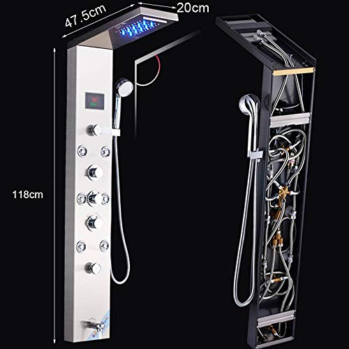 Panel de Ducha Digital con Pantalla LED, Torre de Ducha de Acero Inoxidable con Ducha de Lluvia, Duchador de Mano, Chorros de Hidromasaje y Salida para Bañera, Acabado Cepillado en Níquel miniatura 3