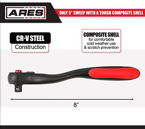 Ares 42031-3/8-Inch Drive 72-Tooth Composite Ratchet - Chrome Vanadium Steel Construction And Full Composite Shell - Offset Handle - Quick Release Reversible Head Design #TOP3