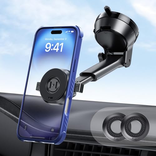 APPS2Car ONE-Lock Handyhalterung Saugnapf, Militärtaugliche EIN-klick-Sperre/Entsperre Anti Ausfall Sperrtechnologie, 360° drehbar, für Armaturenbrett und Windschutzscheibe, für iPhone, Samsung Usw.