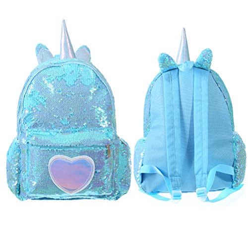 Amosfun Mochila de lantejoulas, desenho de unicórnio, mochila escolar de grande capacidade para meni