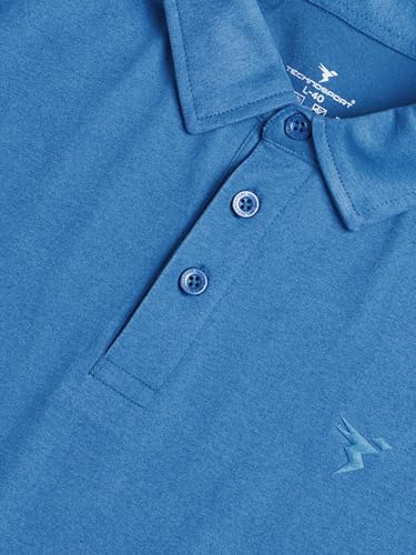 Image of TECHNOSPORT Men's Solid Slim Fit Polo Collar T-Shirt COTFLEX Half Sleeve Button Polyester for Gym Running Workout UPF50+ Anti Odour