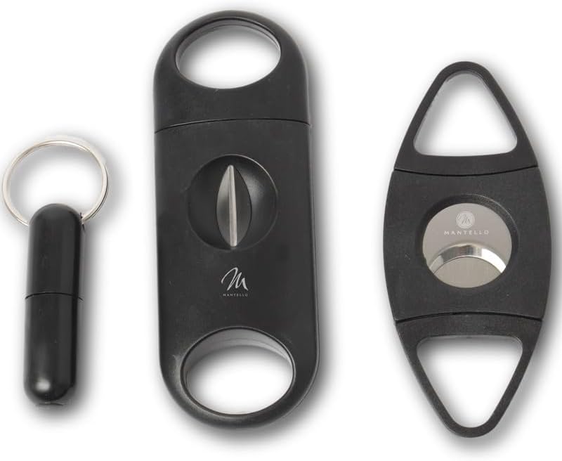 Mantello Cigars 3-Piece Gift Set - Includes Punch Keychain, Guillotine Cutter & V-Cut Cutter - Perfect Combo of Accessories for Men - Gift Ideas for Groomsmen, Husbands, Fathers