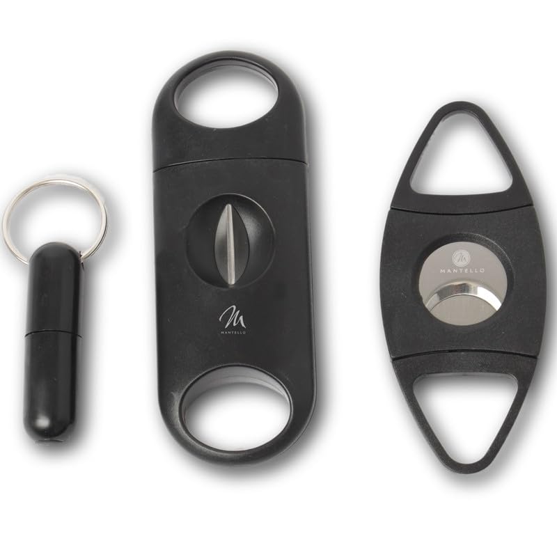 Mantello Cigars 3-Piece Gift Set - Includes Punch Keychain, Guillotine Cutter & V-Cut Cutter - Perfect Combo of Accessories for Men - Gift Ideas for Groomsmen, Husbands, Fathers
