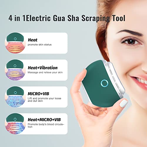 Electric Face Massager Gua Sha Scraping Tool, Portable Massage Tools For Skin Care, Body Pain Relief With 4 Modes, Heating, Micro Current, Vibration, Gifts For Men And Women(Green) #TOP1