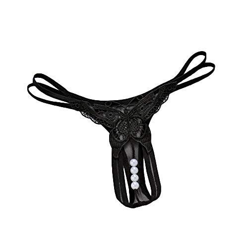 Calcinha Borboleta Em Renda Com Abertura Fio De Pérolas | COR: Preta - PRETO - Único REF:CALCINHA BO