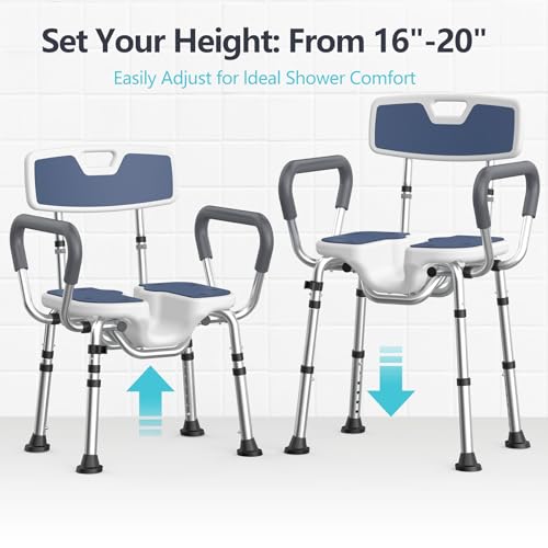 Shower Chair for Inside Shower U-Shape Seat,450lb Heavy Duty Shower Chair for Elderly and Disabled,Padded Armrests and Back,Height Adjustable Bath Chairs for Seniors Handicap,Easy Assembly - Image 4