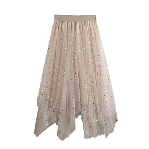 Jupe longue en tulle à paillettes rose beige taille unique pour femme