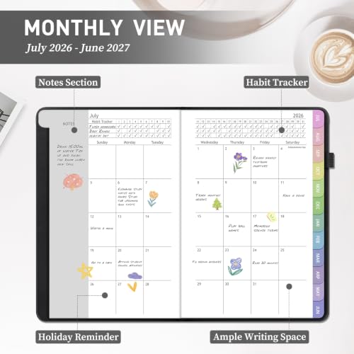 Planner 2026-2027, Weekly and Monthly Academic Year Calendar Planner, July 2026 - June 2027, 6" x 8.5", A5 Hardcover Academic Planner With Colorful Tabs, Daily Agenda Book for Student, Black — view 3