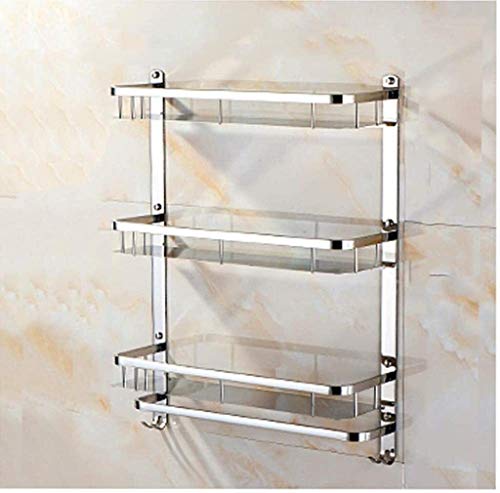 Estante organizador de baño – Almacenamiento de pared de 3 niveles para artículos de tocador con estantes de vidrio y toallero de acero inoxidable