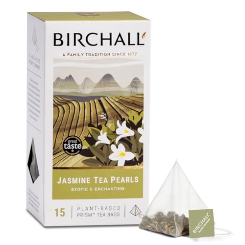 Birchall Tea Bags, Jasmine Tea Pearls Gift Set, Green Tea Bursting with Full Flavour, Perfect Herbal Tea Gift Set, 15 Pack of Plant-Based Prism Tea Bags