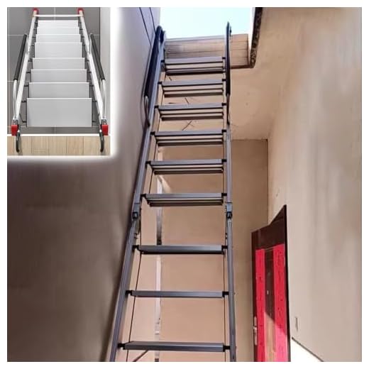 Escalera Escamoteable Escalera Plegable de Plata para Espacios Reducidos, Escalera Portátil para Áticos de Alta Resistencia, Escaleras Antideslizantes para Literas(12 Steps L-349cm/137.4")