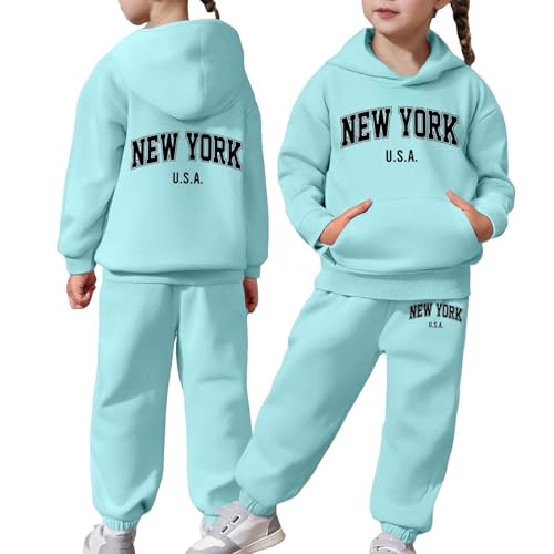 Chándal completo para niños pequeños y niñas, sudadera con capucha lisa y cálida de manga larga con pantalones # L