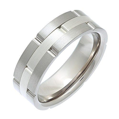 Theia Anillo Titanio y Plata, Incrustada Plano, Corte Mate en Ladrillo de 7 mm - Tamaño 21