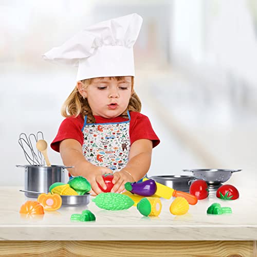 Kinderküche Zubehör, Kinderküche Kochgeschirr Edelstahl Töpfe küchenspielzeug für Kinder, Spielküche Zubehör mit Schürze… – Bild 3