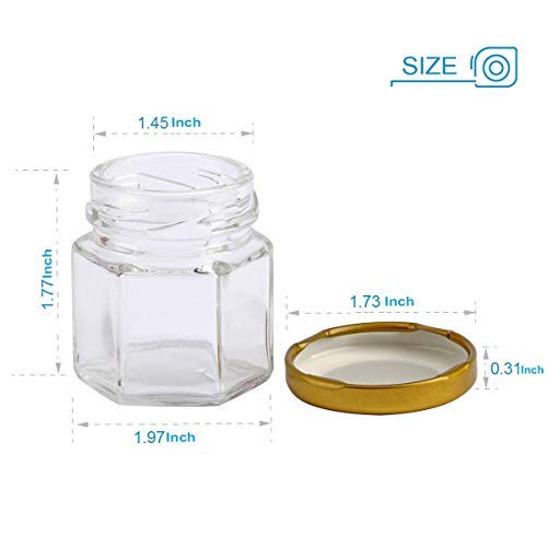 Woaiwo-q Small Mason Jars, 1.5oz Small Glass Jars Mini Honey Jars Clear Hexagon Jars with Lids(Gold,25Pack)