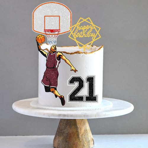 Basketball Happy 21th Birthday Cake Topper Basketball Player Scene Sports Star Birthday Cake Pick De
