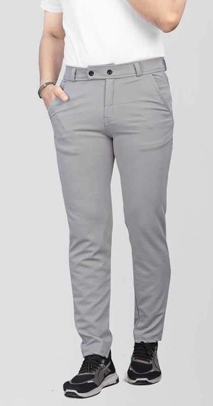 Image of MiraMichi Men's Slim Fit Formal Trousers - Crafted from Premium Lycra Blend Fabric, Solid Pattern, Ideal for Formal Occasions