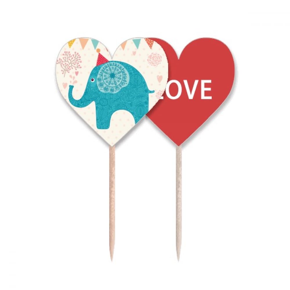 Cure-dents drapeau éléphant avec étiquette cupcake amour cœur pour buffet