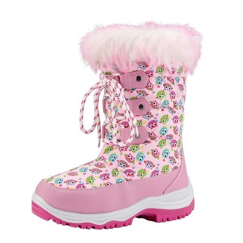 DREAM PAIRS Girls Snow Boots Warm Cozy Anti-Slip Lightweight Mid Calf Faux Fur Lining Winter Shoes for Little/Big Kids 10 Toddler Beige/White