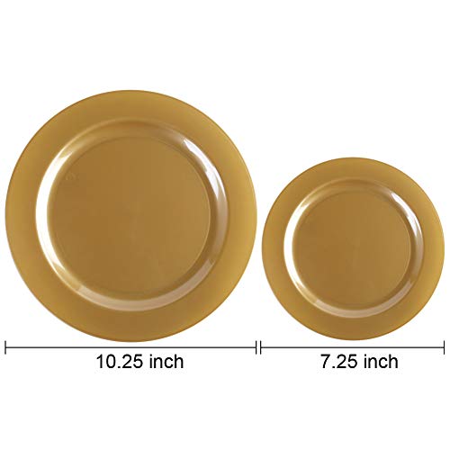 Image of I00000 102 Pieces Solid Gold Disposable Plates, Gold Plastic Plates Premium Plastic Party Plates Includes: 51 Dinner Plate 10.25 Inch and 51 Salad /Dessert Plate 7.5 Inch for Wedding & Party