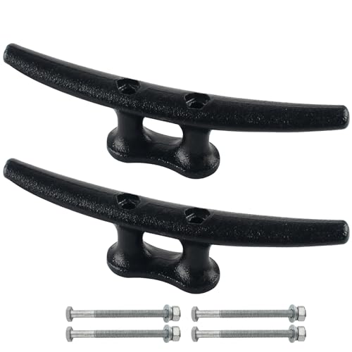 ORLANG 10 Inch Dock Cleats, Electrophoretic Coated Black Boat Cleats with Hardware, Boat Dock Cleats Rope Cleat for Boat Docks, Decks or Nautical Decor (2 Pack)