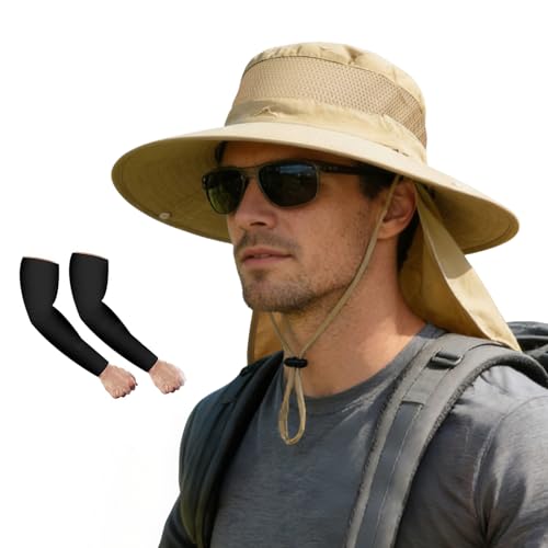 Image of ZOORON Sun Hats for Men Women Fishing Hat with Neck Flap,UPF 50+ Sun Hat Waterproof Wide Brim Bucket Hats for Safari Hiking