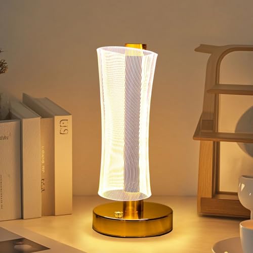 Image of One94Store 3D Acrylic LED Night Lamp with Gold Base - Starry Sky Waist Design 2, Touch Control Cordless Decorative Table Light for Bedroom, Living Room & Home Decor (Pack of 1, Plastic Body)