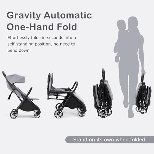 INFANS Ultra-Compact Fold Airplane Ready Travel Stroller, One-Hand Gravity Fold Near Flat Recline Seat, Foldable Toddler Stroller for Infant 6-36 Month - Thumbnail 3