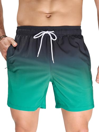 Arcweg Herren Badeshorts mit Ultralight Badehose & Schwimmhose für Männer, Schnelltrocknend & Atmungsaktiv – Perfekt für Pool, Meer, Strandurlaub und Freizeit Schwarz + Grüner XXL(EU)