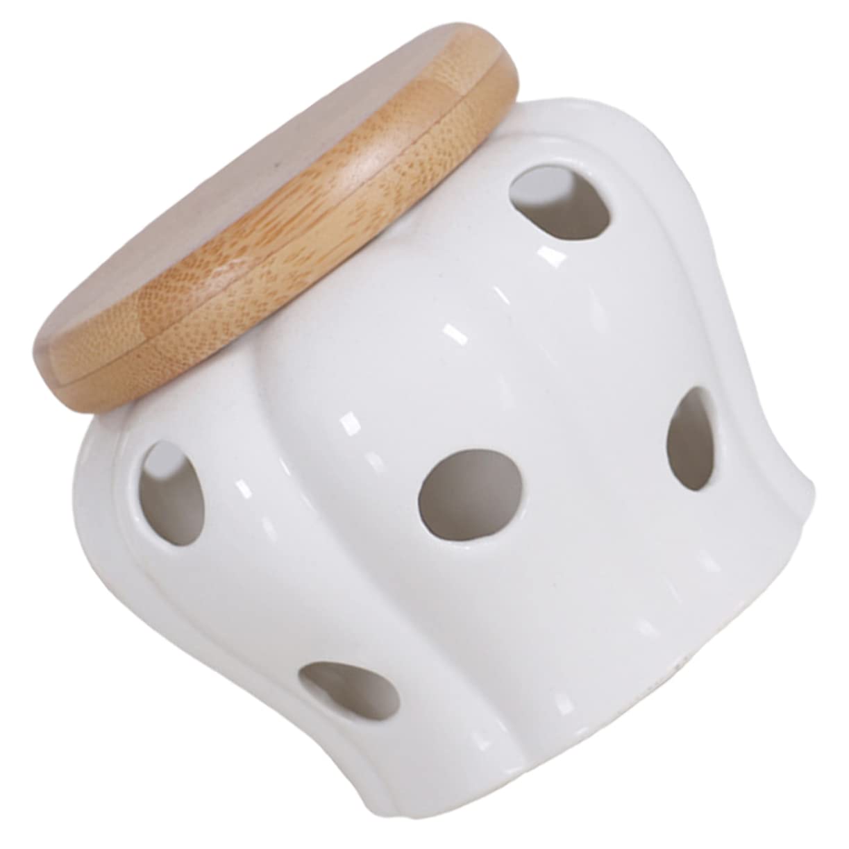 PRETYZOOM High-grade Material Strong Compact Easy to Clean Ceramic Garlic Keeper Garlic Ginger Container Hollow Design Kitchen Jar