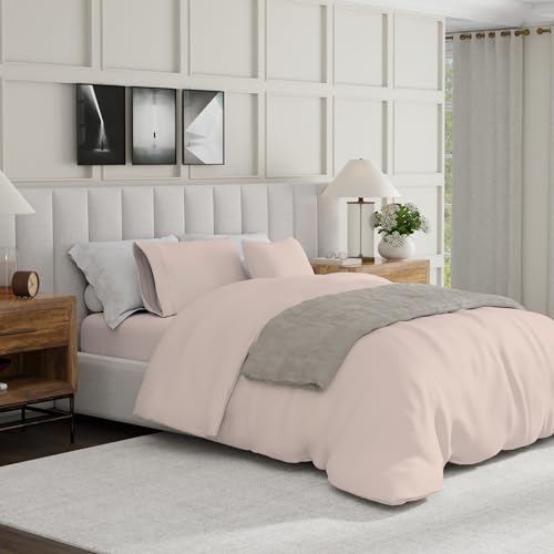 Purity Home 100% Cotton Blush King Size Duvet Cover Set 230x220 cm, 400 Thread Count Long Staple Cotton Sateen Weave