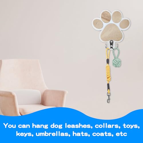 Geentargetel Hunde Garderobe mit Haken, Hundeleinengestell Schlüsselhalter Holz, Hundeleinenhalter Wand mit Hunde Und Pfotenabdrücken für Hundezubehör & Halsband (Weiß)