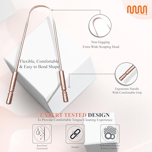 MasterMedi Tongue Scraper for Adults, 100% Stainless Steel & Copper Tongue Scrubber for Bad Breath, Easy to Use, Tongue Cleaner for Oral Care & Hygiene (Combo-2) - Image 4