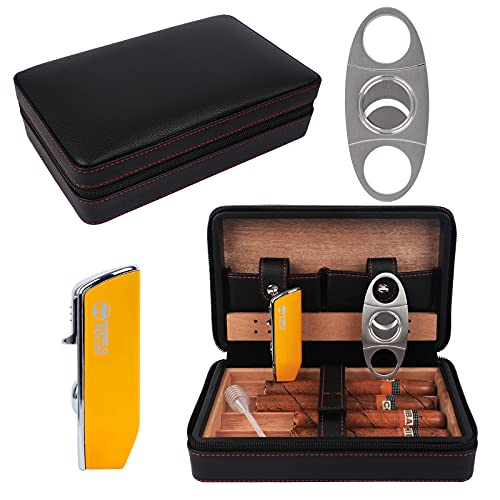 Time C Club 4-Finger tragbares Reise Leder Zigarrenetui, Zigarrenschneider, Zigarren Befeuchter mit Zigarrenschneider und Befeuchter, Trauzeugen Geschenk, Geburtstagsgeschenk Cover