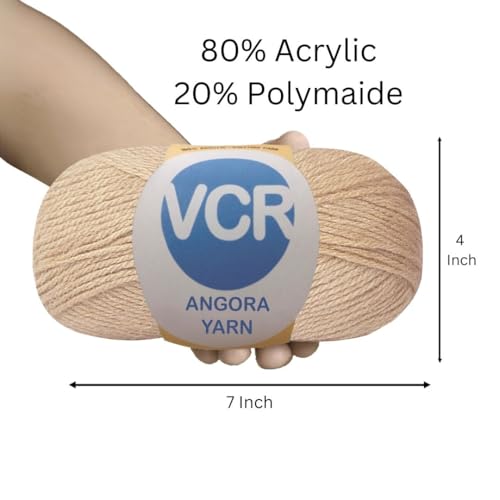 Image of VCR Pastel Peach Angora Knitting Yarn, Pack of 1, 100 Grams Hank, 256 Meters Length, 80% Flurry - 20% Acrylic Polyamide Soft Ball for Crochet and Knitting, Suitable for Baby Blankets, Cushion Covers