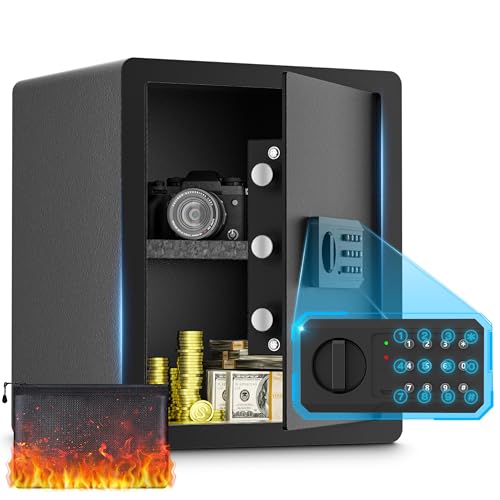 53L Home Safe with Fireproof Waterproof Bag, Password Key Money Box with Electronic Digital Keypad, Cabinet Security Safe for Home Office Hotel Business Jewelry Cash Storage
